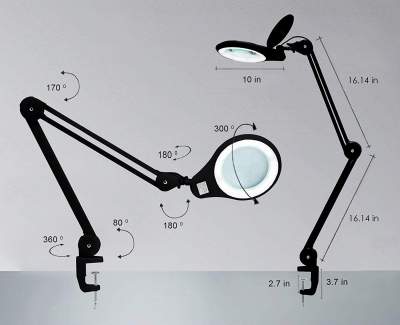 magnifying glass with light and stand and clamp
